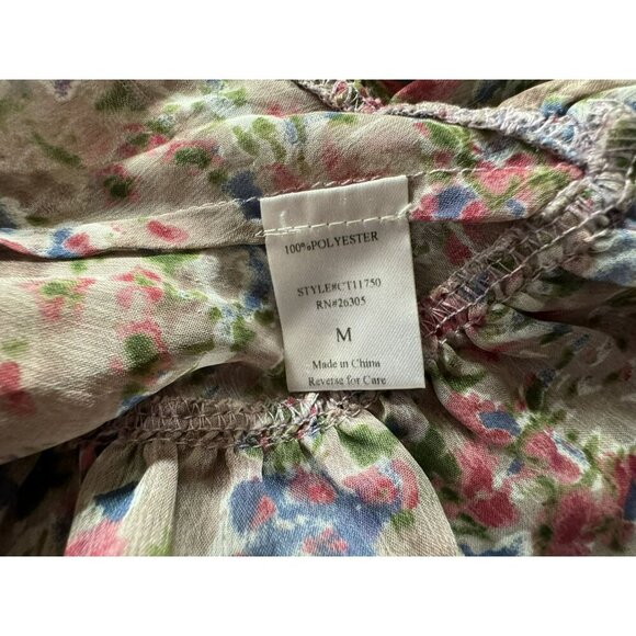 Lumière Floral Ruffle Asymmetric Hem Sheer Sleeveless Pullover Top Feminine Sz M - Picture 7 of 8